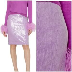 Milly NWT Adley Straight Sequin Midi Pencil Skirt Lavender Purple Lined Size 10